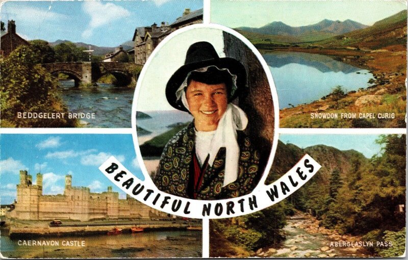 Beautiful North Wales Banner England Multi VIew Bridge Scenic Chrome Postcard 
