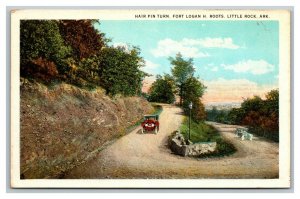 Vintage 1930's Postcard Turn on Fort Logan Roots Antique Cars Little Rock AR