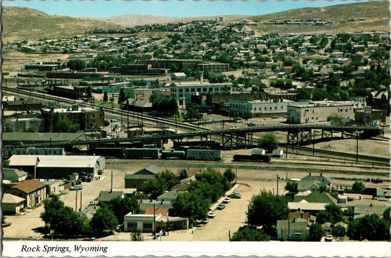Rock Springs, Wyoming Railroad Train Tracks, WY Sweetwater County Postcard CD1