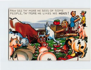 Postcard Greeting Card with Quote and Animals Eating Family Comic Art Print