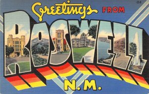 c.1937, Linen Large Letter,  Roswell,New Mexico, NM,Old Postcard