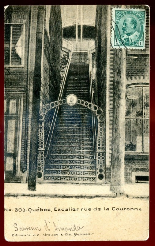 dc321 - QUEBEC CITY Postcard 1900s Escalier Rue de la Couronna by Kirouac