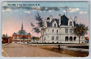 Post Office & City Hall, Concord New Hampshire, Antique 1916 Tichnor Postcard