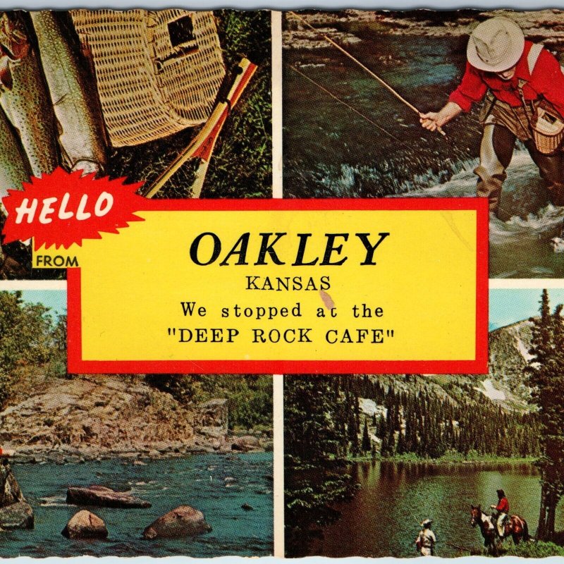 c1970s Oakley, KS Greetings Card from Deep Rock Café Fly Fishing Multi View A198