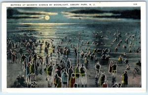ASBURY PARK, New Jersey  NJ   Bathing SEVENTH AVENUE by Moonlight  1932 Postcard