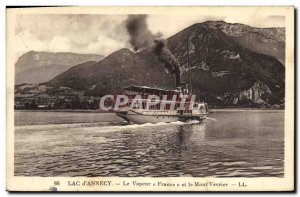Postcard Old Boat Lake d & # 39Annecy Steam France and Mont Veyrier