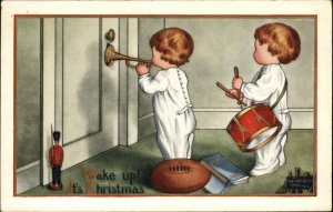 Christmas Cute Kids Toy Soldier Football Model Train Vintage Postcard
