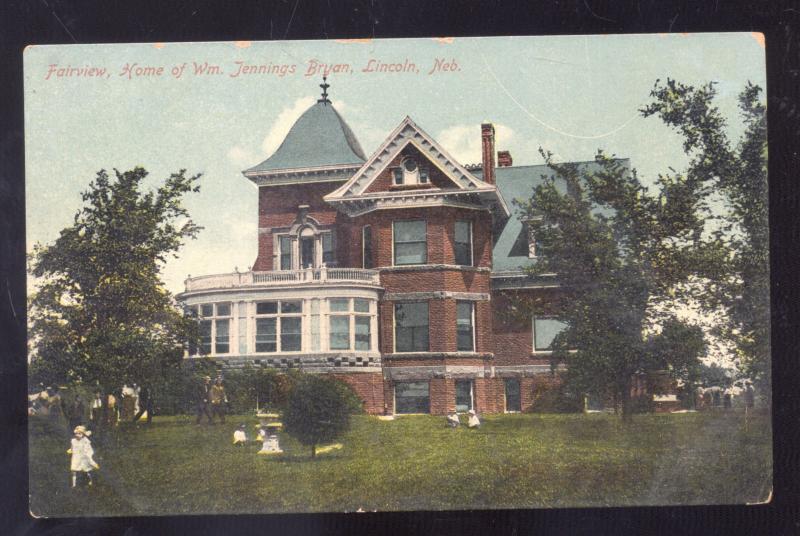 LINCOLN NEBRASKA WILLIAM JENNINGS BRYAN VINTAGE POSTCARD