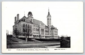 Fall River MA~Public High School Bldg~Clock Tower~Romanesque~c1905 Postcard