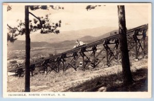 RPPC SKIMOBILE NORTH CONWAY NEW HAMPSHIRE*NH*1940's-1950's GOING UP THE MOUNTAIN