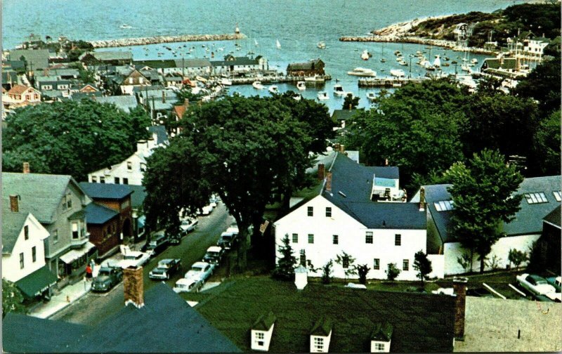 Rockport Harbor Old Sloop Cape Ann Massachusetts MA Aerial View Postcard VTG UNP