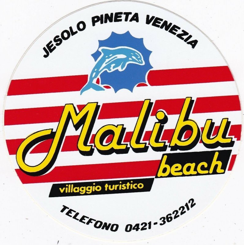 Italy Venezia Malibu Beach Villaggio Turistico Vintage Luggage Label sk3340