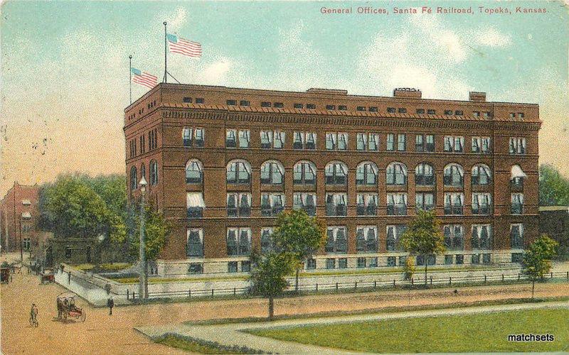 1911 General Offices Santa Fe Railroad Topeka Kansas flags Capper postcard 10921