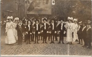 Whitsuntide Gathering Boys Men Women Dressed Up Real Photo Postcard E98
