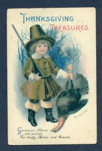 G2516 Clapsaddle Postcard Thanksgiving Pilgrim Child