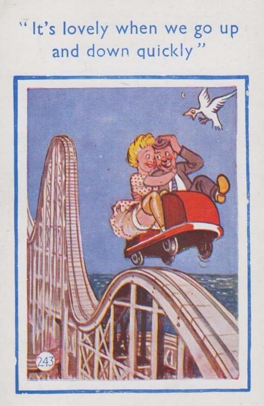 Rollercoaster Love Clacton On Sea Theme Park Funfair Old Comic Humour Postcard