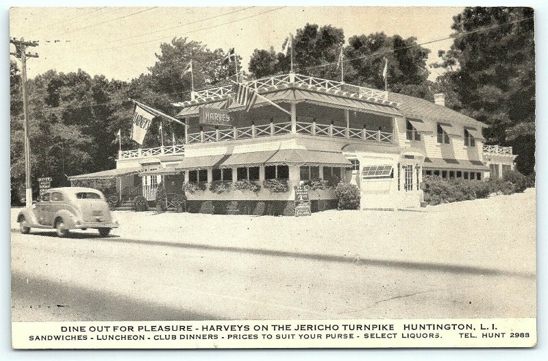 Postcard NY Huntington LI Harveys Restaurant Jericho Turnpike R54 United States New York