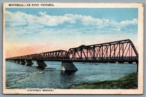 Postcard Montreal Quebec c1923 Le Pont Victoria - Train over St. Lawrence River