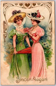 Beautiful Ladies Dress Hat Nice Colorful Dress Bordered Postcard