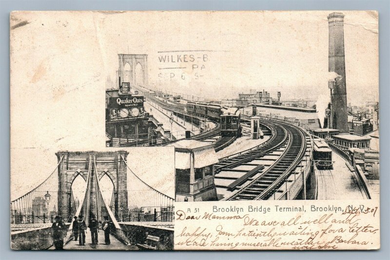 BROOKLYN BRIDGE RAILROAD TERMINAL NY ANTIQUE POSTCARD railway station depot