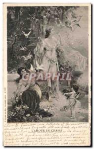 Old Postcard L & # 39Amour In Hunting Angels