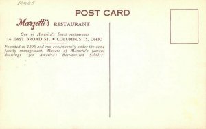 Columbus Ohio Marzetti Restaurant roadside 1930s Interior Postcard 21-12177