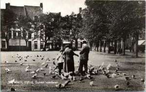 postcard Netherlands - Maastricht - Feeding Pigeons in Vrijhof square