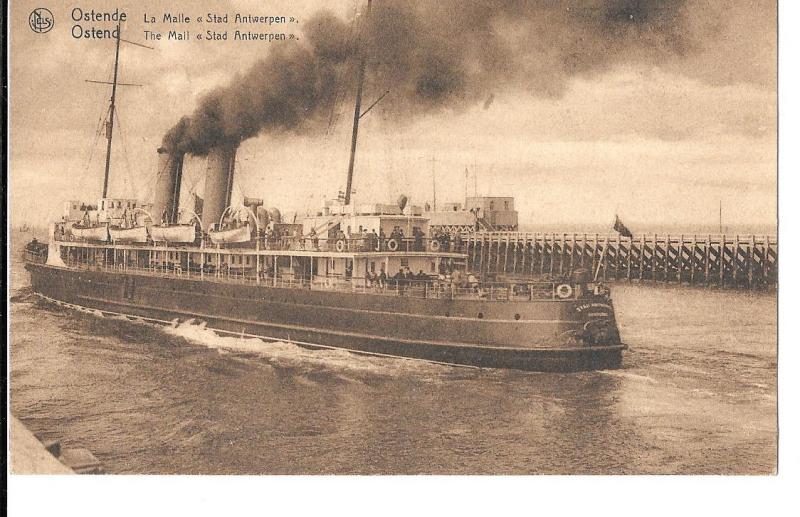 Mail Boat Stad Antwerpen at Ostende c 1930 postally unused #9006