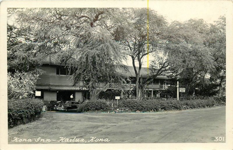 Postcard RPPC 1940s Hawaii Kailua Kona Inn occupation Roadside 24-5420