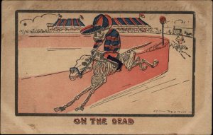 MaCabre Skeleton Jockey Horse Race c1910 Postcard