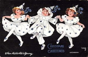 Christmas Greetings Children Pierrot Artist Signed Sandford Tuck PC AA39922