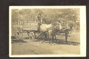 RPPC PRINCETON NEBRASKA 2 HORSE TEAM DELIVERY WAGON REAL PHOTO POSTCARD