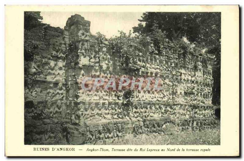 Old Postcard Ruins D Angkor Thom called Leper King Terrace of the north of th...