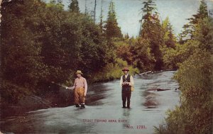 Trout Fishing Anna River Upper Peninsula Michigan 1910c postcard