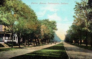 Indianapolis, Indiana - Houses on tree-lined Fletcher Avenue - in 1910