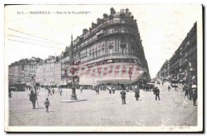 Old Postcard Marseille Rue de la Republique Tramway