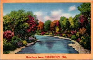 Postcard MO Greetings from Stockton Creek Woods in the Fall LINEN 1958 H5