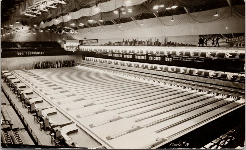 Chicago IL 1953 American Bowling Congress ABC 50th Tournament RPPC Postcard G36