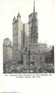 AMERICAN TRACT PARK ROW ST. PAUL BUILDING & CHURCH NEW YORK POSTCARD (c. 1900)