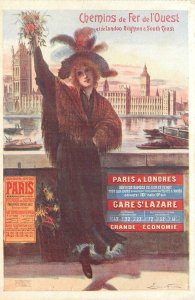 Postcard France Paris 1920s Art Deco Fashion Woman travel 23-9555