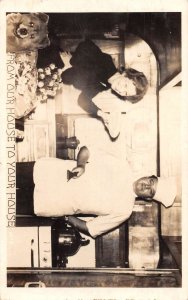 Colon Michigan Christmas Greetings Chef and lady with Dog Real Photo PC AA31313 