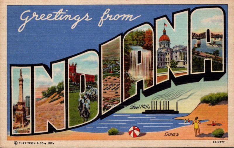 Indiana Greetings From Indiana Large Letter Linen Curteich