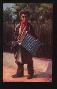 073830 UK LONDON LIFE Beggar musician w/ BAYAN Vintage TUCK PC