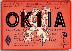 1949 QSL Radio Card Code OK1IA Czechoslovakia Praha Amateur Station Postcard