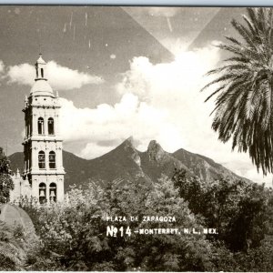 1940s Monterrey MX RPPC Plaza Zaragoza Metropolitan Catholic Cathedral Lady A150