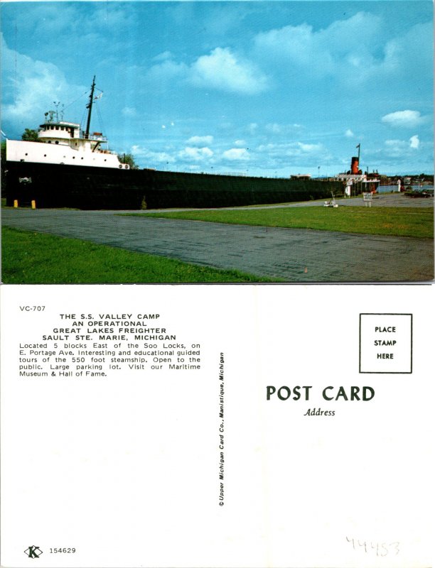 Sault Ste Mari MI Great Lakes Freighter Ss Valley Camp Postcard Unused (44483)