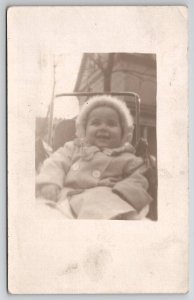 RPPC Adorable Baby In Stroller Real Photo c1910 Postcard M23