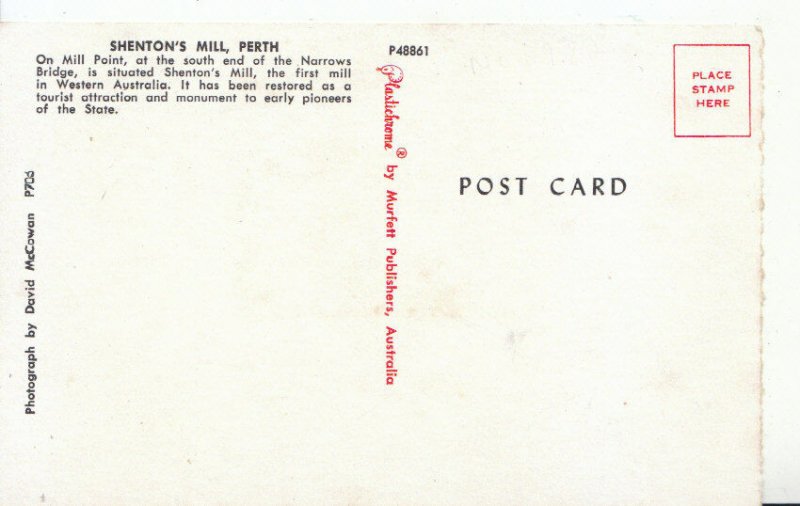 Australia Postcard - Sherton's Mill - Perth - Ref 3011A