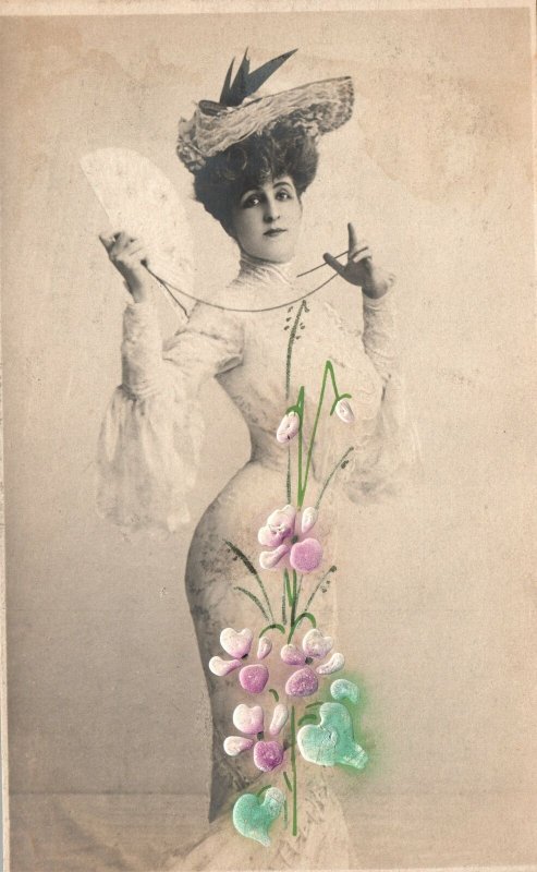 Vintage Postcard 1907 Beautiful Woman Sexy Lady with Hat & Holding Fan ...