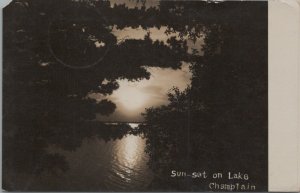 RPPC Postcard Sunset on Lake Champlain Vermont VT